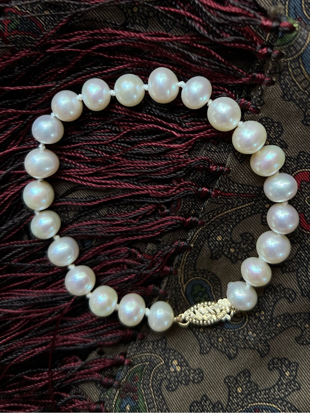 Fine Vintage 14K Solid Yellow Gold Filigree Clasp Real White Pearl Bracelet 7 in